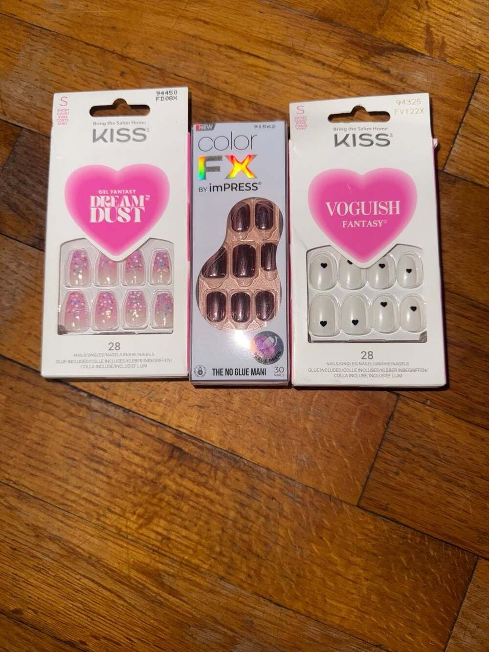 Lot of 3 KISS Press-On Nails: Gel Fantasy Dream Dust, Color FX by imPRESS, and V